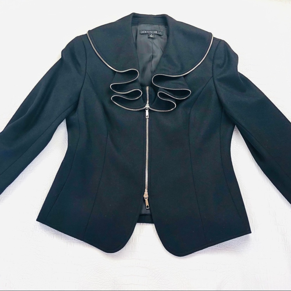 Lafayette 148 black wool jacket zipper accents 4 - Picture 10 of 16